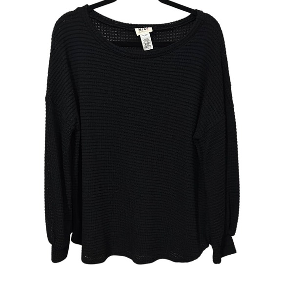 BiBi Black Ribbed Long Sleeve Sweatshirt Blouse Top - Picture 1 of 5